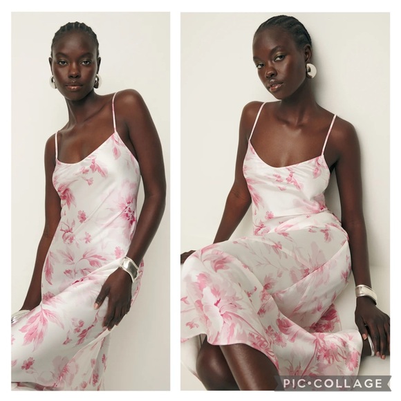 Reformation XS Parma Silk Maxi Dress in Swoon Pink White - Picture 2 of 14